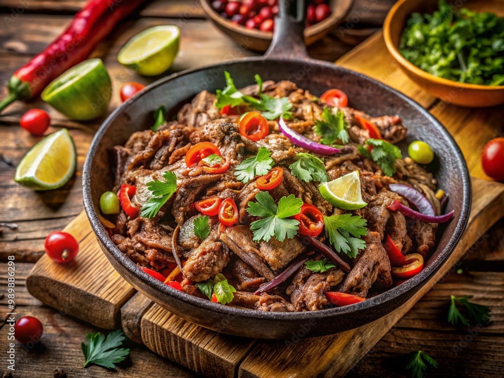 Deliciously prepared lamb barbacoa served on a rustic wooden table with fresh herbs and spices Deliciously prepared lamb barbacoa served on a rustic wooden table with fresh herbs and spices