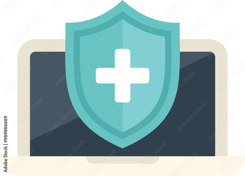 Fototapeta premium Shield is protecting a laptop, showing the concept of antivirus and digital security