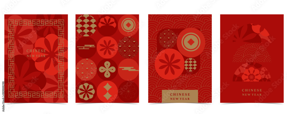Happy Chinese New Year on red background with flower,lantern.Editable ...