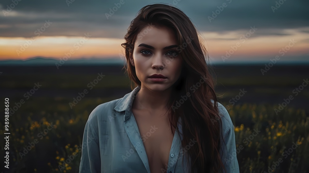 Portrait of a smiling woman at the beach, showcasing her beauty against the backdrop of the blue sea and sky, embodying a carefree summer lifestyle Portrait of a smiling woman at the beach, showcasing her beauty against the backdrop of the blue sea and sky, embodying a carefree summer lifestyle