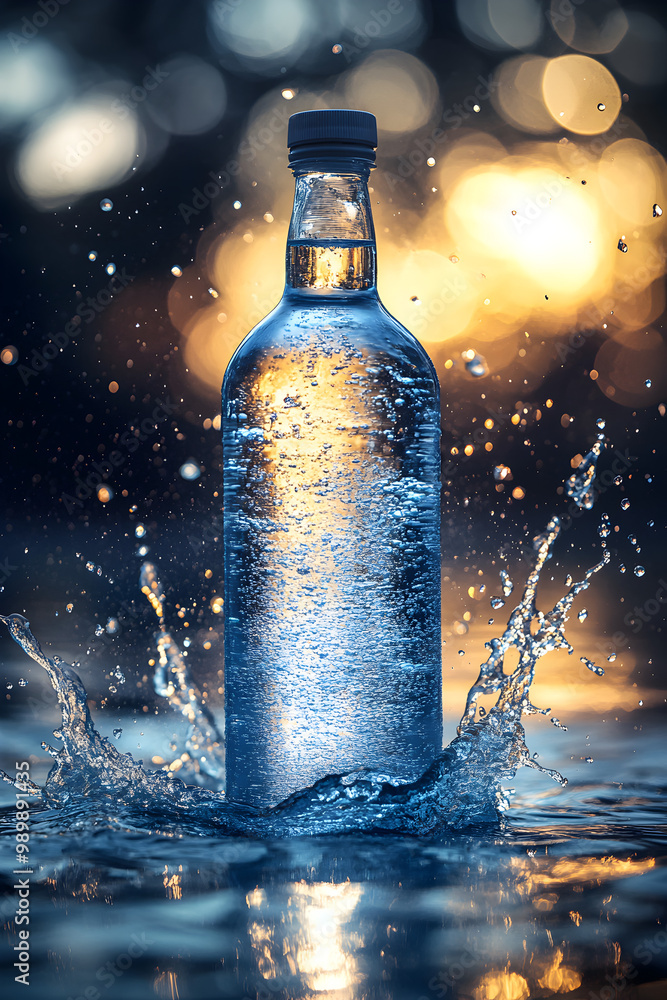 A bottle of Vodka is surrounded by water A bottle of Vodka is surrounded by water