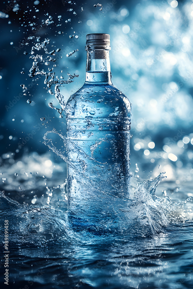 A bottle of Vodka is surrounded by water A bottle of Vodka is surrounded by water