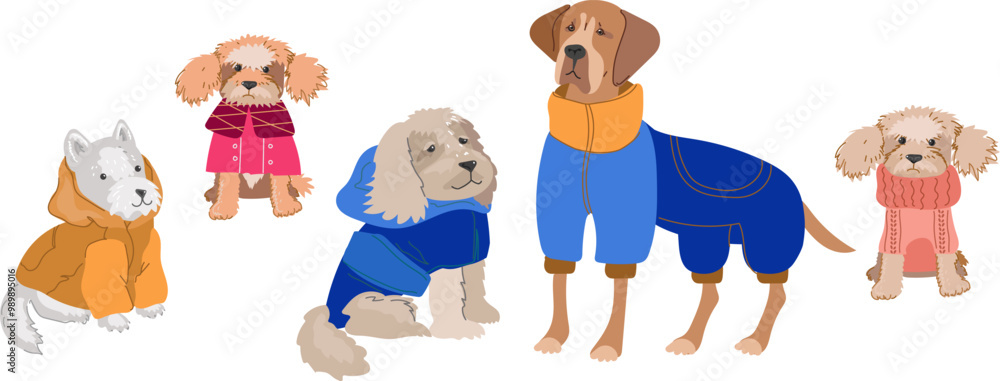 Εκτύπωση καμβά set png Cute dogs in warm winter  clothes