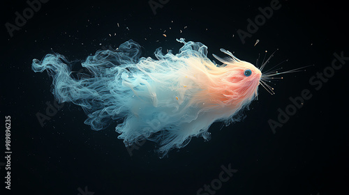 A fantastical animal made of swirling, rainbow-colored smoke, symbolizing imaginative creatures from a dream world. photo