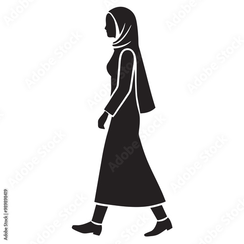 Beautiful Muslim woman wearing hijab silhouette vector illustration