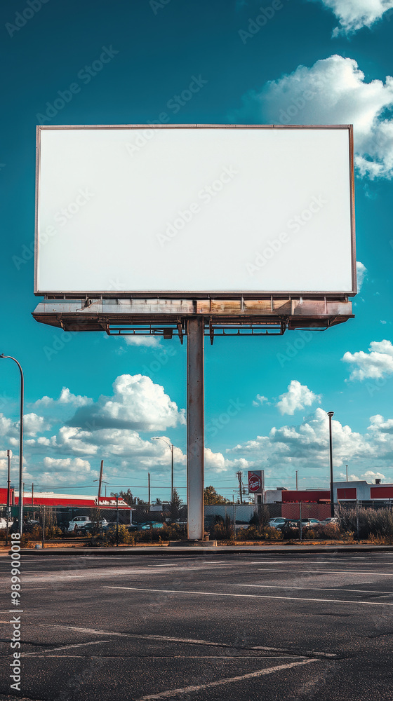 large empty billboard stands tall against bright blue sky with fluffy clouds. large empty billboard stands tall against bright blue sky with fluffy clouds.