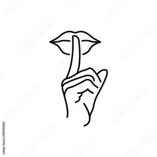 don't be loud icon, finger and lips outline, isolated on white