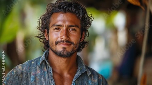 impactful portrait of a male NGO volunteer, reflecting his commitment to social change and community engagement, highlighting the importance of giving back and teamwork in charity work