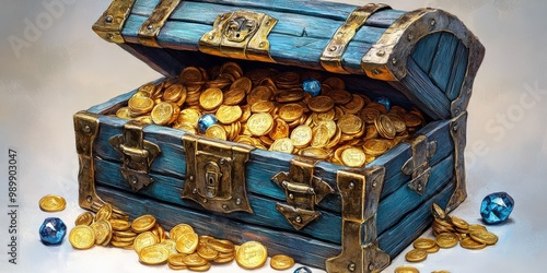 Wallpaper Mural Treasure chest filled with gold coins and gems Torontodigital.ca