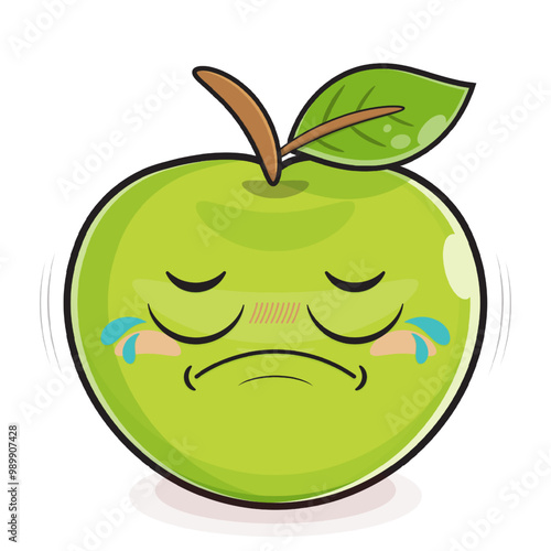 green apple crying face cartoon cute