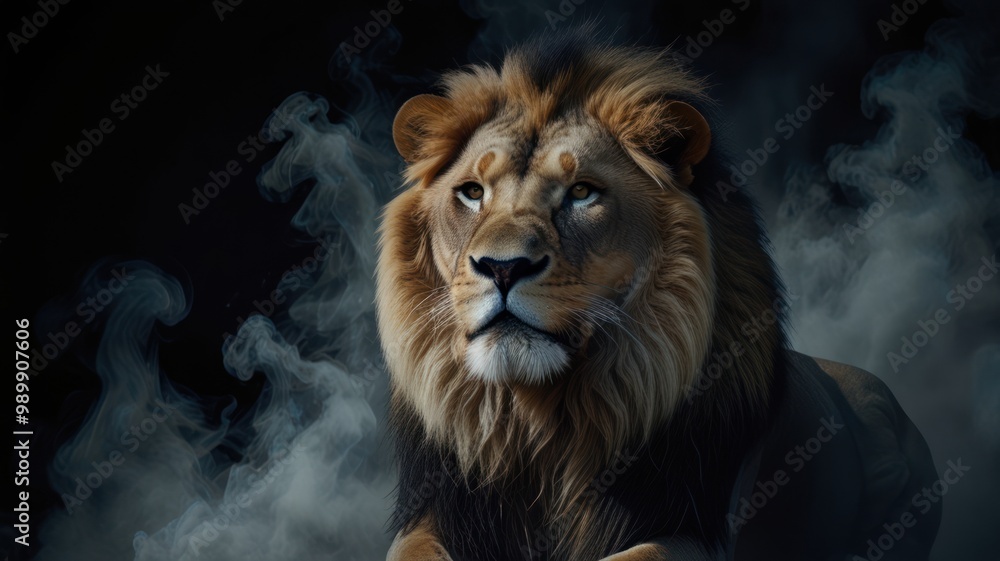 Fototapeta premium Majestic Lion in Smoke