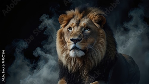 Majestic Lion in Smoke