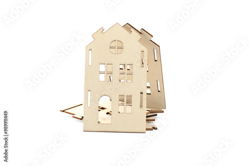 Wooden house model pieces showcasing DIY construction and creativity photo