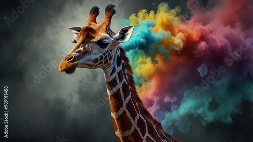 Giraffe with Colorful Smoke