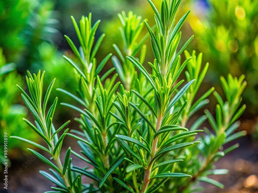 Fresh Green Rosemary Herb Plant Growing in a Garden, Aromatic Culinary Ingredient for Cooking