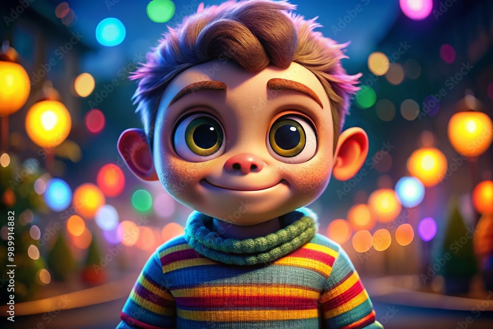 Friendly and Playful Cartoon Character with Striped Sweater and Big Smiling Eyes on White Background Friendly and Playful Cartoon Character with Striped Sweater and Big Smiling Eyes on White Background