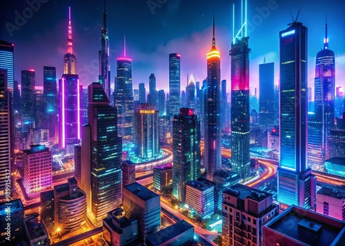 Wallpaper Mural Futuristic cityscape with neon lights, cyberpunk aesthetics, and a vibrant urban atmosphere at night Torontodigital.ca