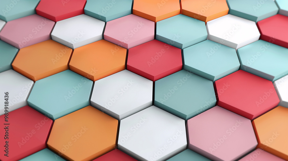 Bright and vibrant hexagon pattern with playful colors and shapes