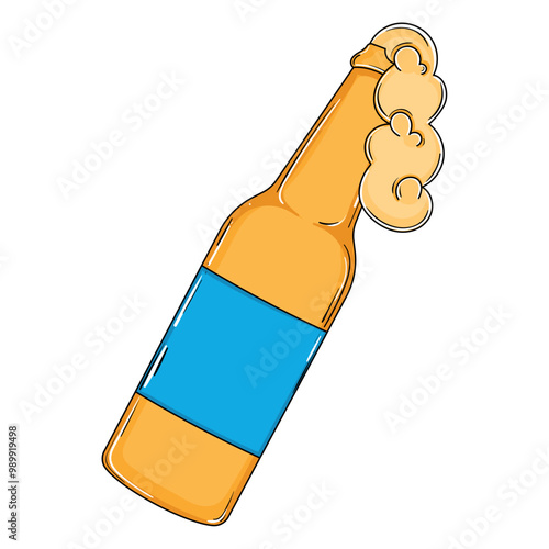 Beer bottle with foam overflowing, Vector