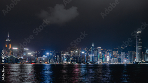 Hong Kong City Skyscraper Buildings and Business Financial District Central, Landmark Harbor View of Hong Kong City Skyline and Skyscrapers Cityscape Downtown at Sunset. Travel Sightseeing of HongKong