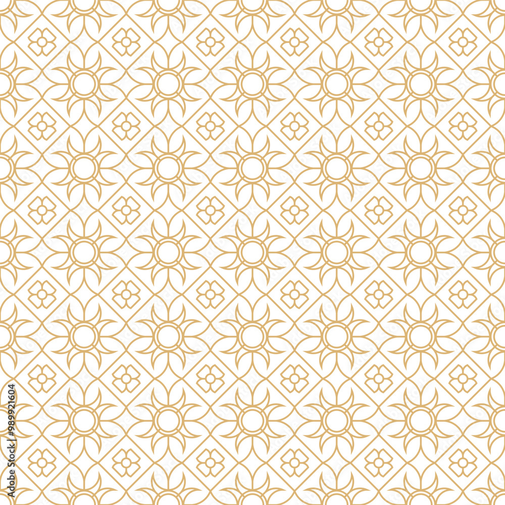 Ornate Gold Sun Abstract Golden Flower Elegant Damask Outline Seamless Vector Repeat Pattern Ornate Gold Sun Abstract Golden Flower Elegant Damask Outline Seamless Vector Repeat Pattern