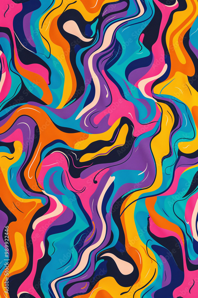Vibrant abstract pattern with flowing shapes and colors, evoking sense of energy and movement Vibrant abstract pattern with flowing shapes and colors, evoking sense of energy and movement