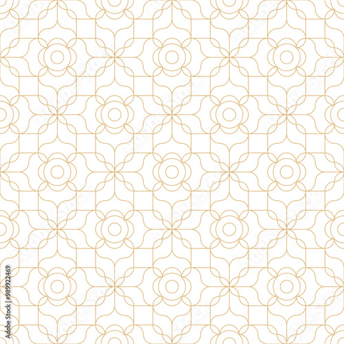 Abstract Golden Flower Elegant Damask Outline Seamless Vector Repeat Pattern