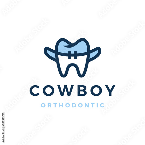 cowboy orthodontic tooth teeth dentist dentistry logo vector icon illustration	