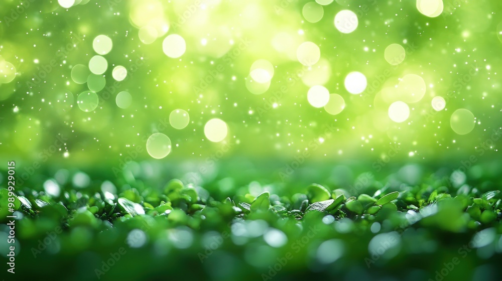 Obraz premium Green grass with a blurred bokeh background of light and stars.