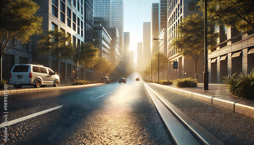 Morning Serenity: A Beautiful City Road Bathed in Sunlight Morning Serenity: A Beautiful City Road Bathed in Sunlight