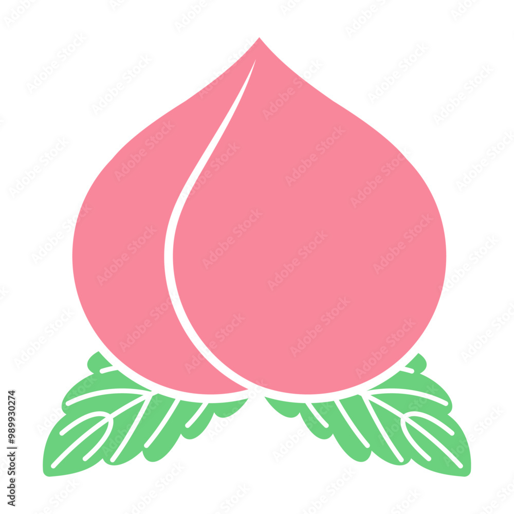 Obraz premium 葉っぱの付いたかわいい桃のベクターアイコンイラスト