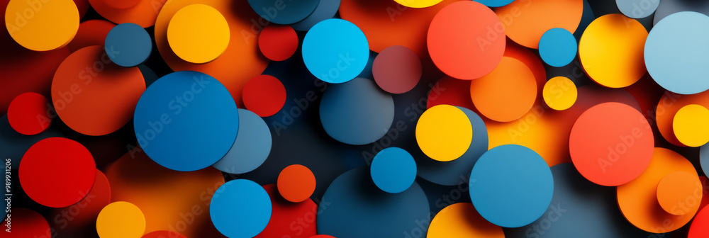 Abstract background with overlapping circles in blue, orange, red, and yellow. Abstract background with overlapping circles in blue, orange, red, and yellow.