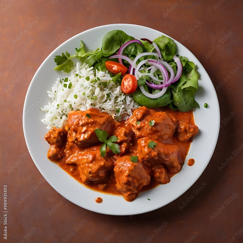 Delicious juicy tasty butter chicken dish well cooked with Tomato sauce with some vegetable served, traditional butter chicken, tasty butter chicken curry dish Delicious juicy tasty butter chicken dish well cooked with Tomato sauce with some vegetable served, traditional butter chicken, tasty butter chicken curry dish