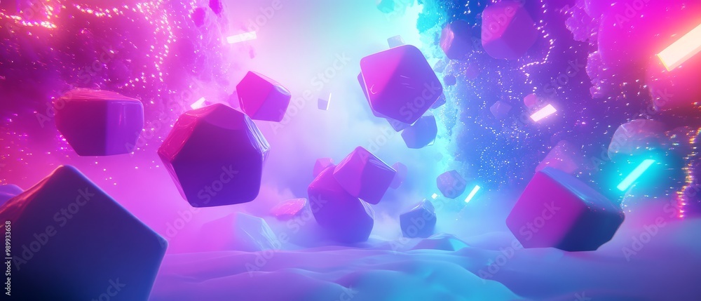 Abstract Purple and Blue Neon Lights Background with Geometric Shapes. Abstract Purple and Blue Neon Lights Background with Geometric Shapes.