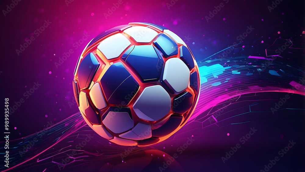 Fototapeta premium Neon Glow Football Championship, Abstract Soccer Ball on a Neon Background