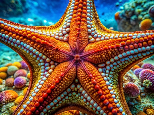 Intricate Underside of a Starfish Showcasing Unique Textures and Colors in a Marine Environment