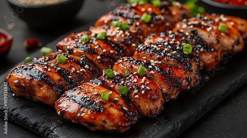 Grilled chicken thighs marinated in teriyaki sauce