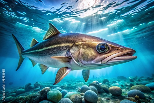 Juvenile Cobia Fish Swimming in Clear Blue Water Underwater Marine Life Wildlife Photography