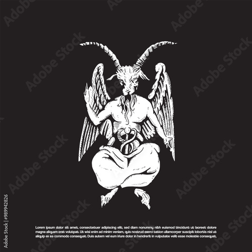 Vintage retro hand drawn Satan lucifer symbol vector isolated on black background