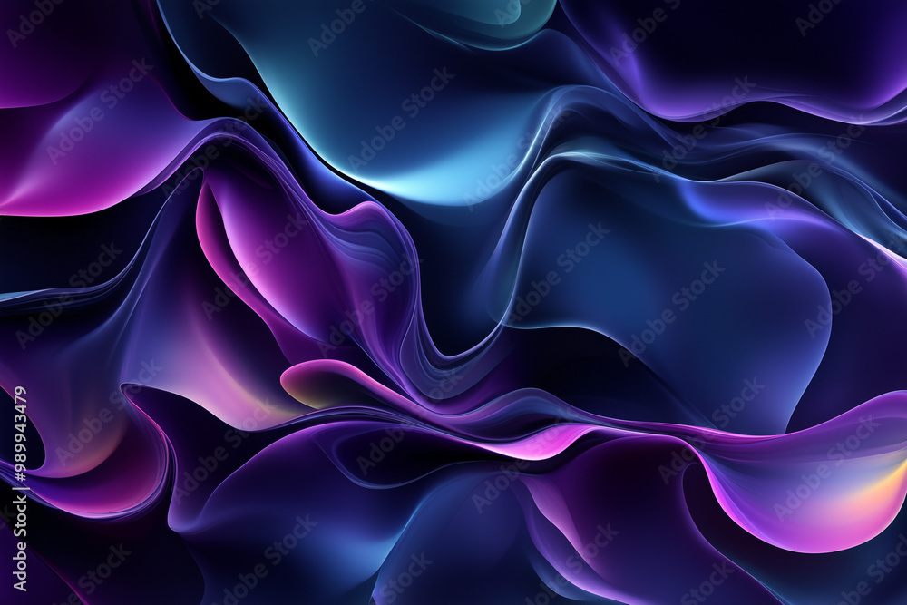 Fototapeta premium Fluid Organic Forms in Deep Purples and Blues Blending Together, Creating a Mesmerizing Abstract Composition