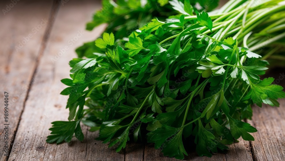 Fresh parsley bunch with crisp green stems closeup Fresh parsley bunch with crisp green stems closeup