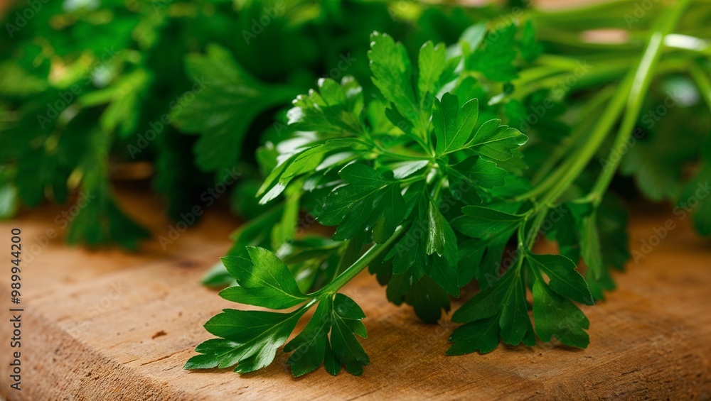 Fresh parsley sprigs with bright green hue closeup