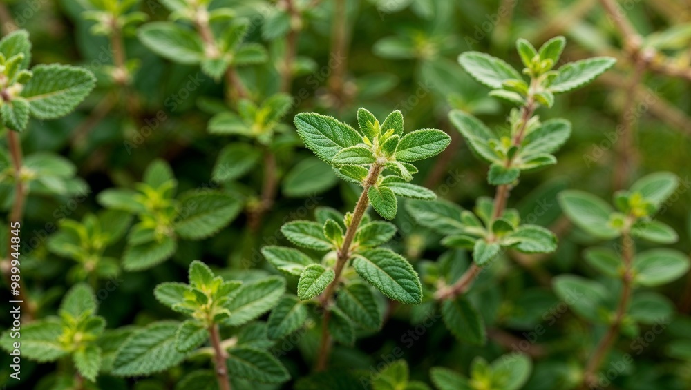 Fresh thyme leaves with earthy green color closeup Fresh thyme leaves with earthy green color closeup