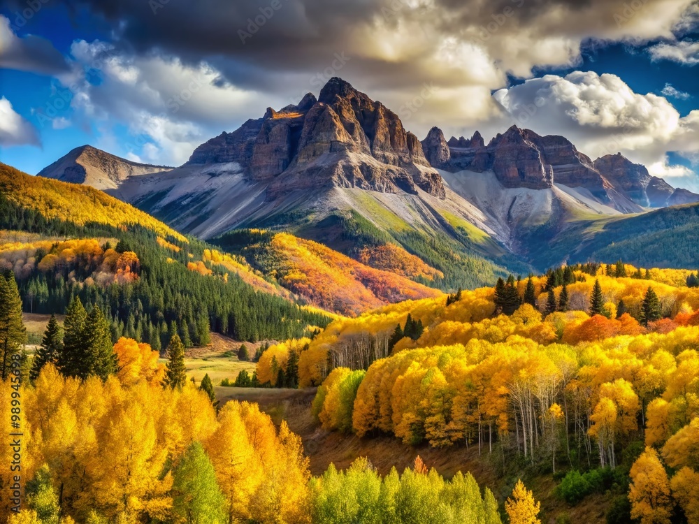 Obraz premium Majestic Rocky Mountain Landscape in Durango, Colorado During Vibrant Autumn Season with Aspens