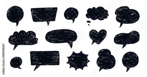 Crayon talk speech balloon frame doodle vector. Hand drawn crayon doodle speech cloud bubble set. Chalk texture sketch text talk cloud balloon frame background. Vector illustration.