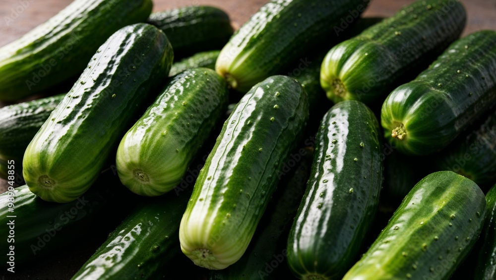 Whole cucumbers with smooth glossy skin closeup Whole cucumbers with smooth glossy skin closeup