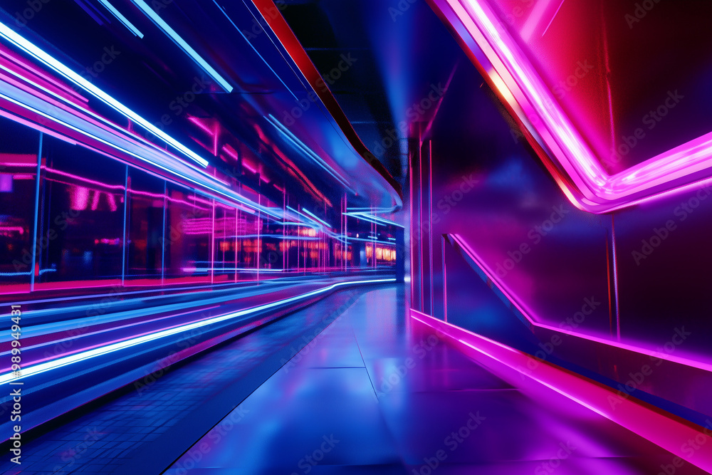 Fototapeta premium Bold Neon Light Trails Intersecting in a Futuristic Pattern: Illuminating the Path to a High-Tech Future