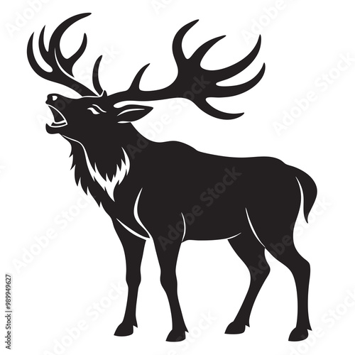 Large bull elk silhouette vector illustration