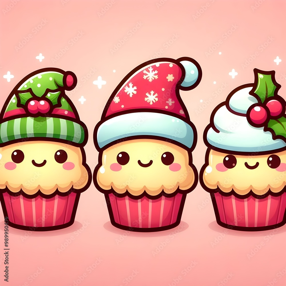 Kawaii set of Christmas cupcakes Kawaii set of Christmas cupcakes