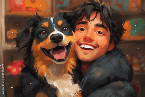 Smiling Man and Dog photo